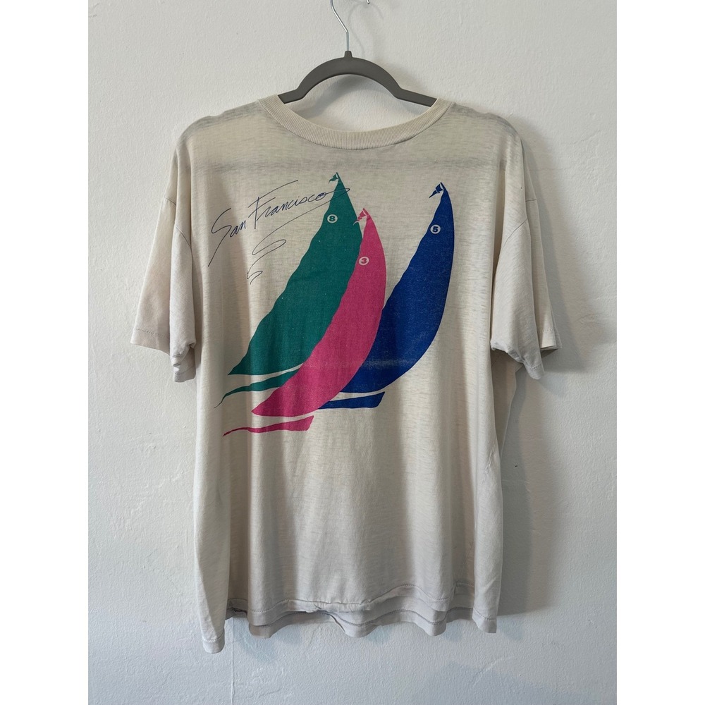 Vintage San Francisco Sailing T-Shirt Paper Thin Cotton Retro 80's 90's Nautical